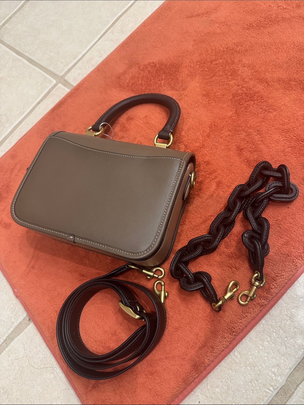 Coach Dark Stone Top Handle Satchel with Chain, Detachable Strap, Gold Hardware - Picture 11 of 13